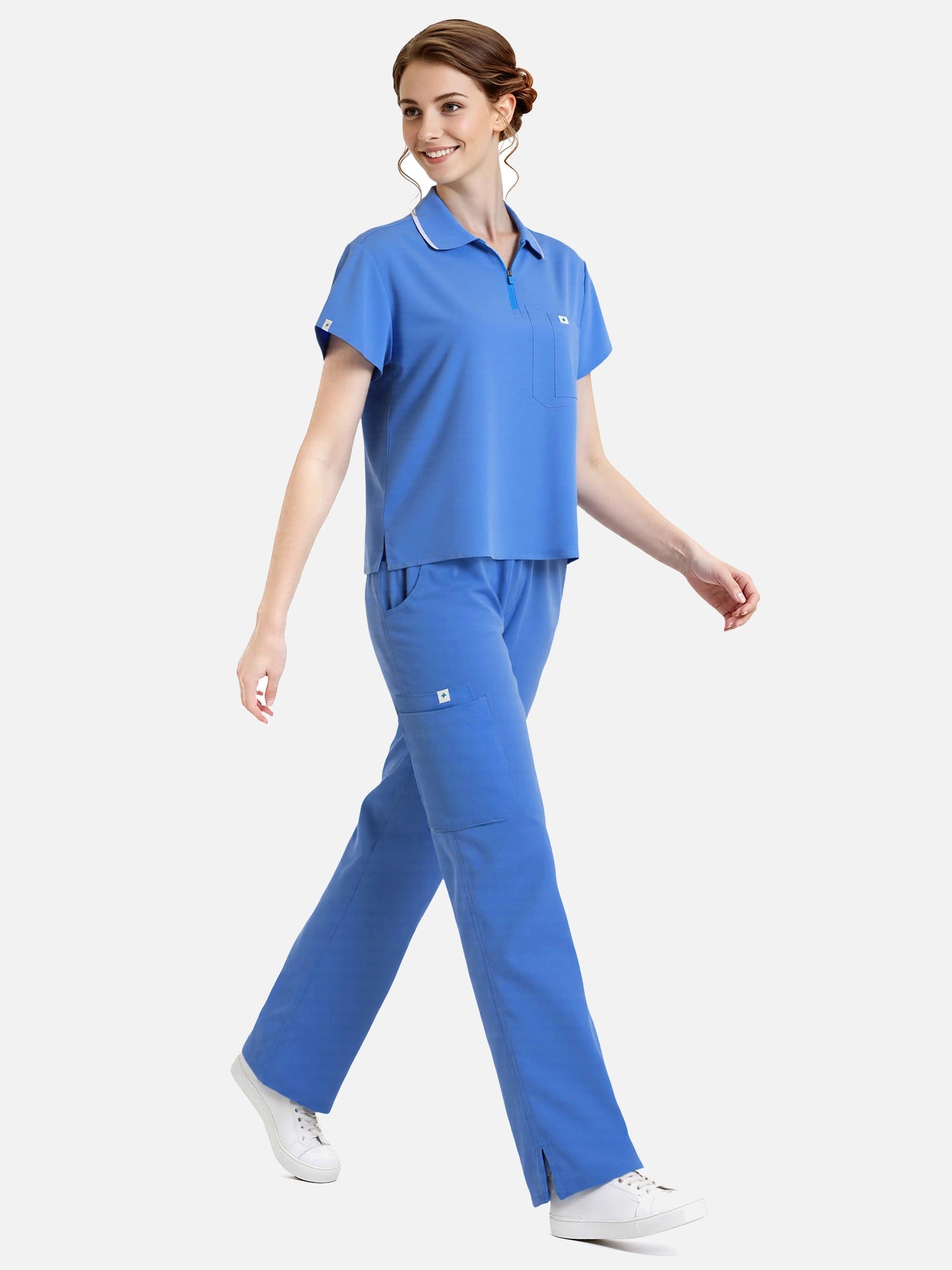 Ceil Blue – Eadflie Women's Zip Polo Straight-Leg Uniform Set – product image 08
