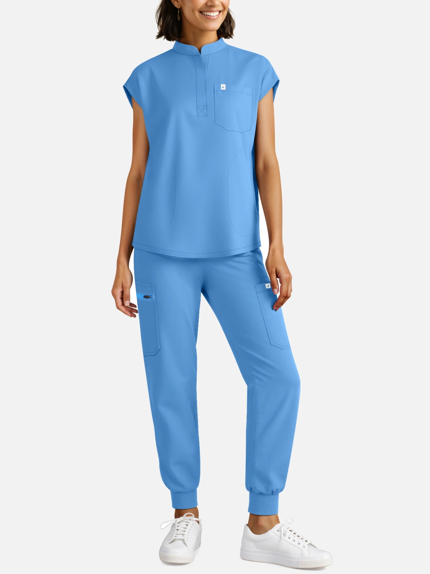 Ceil Blue – Eadflie Women's Henley Sleeveless Jogger Uniform Set – product image 110