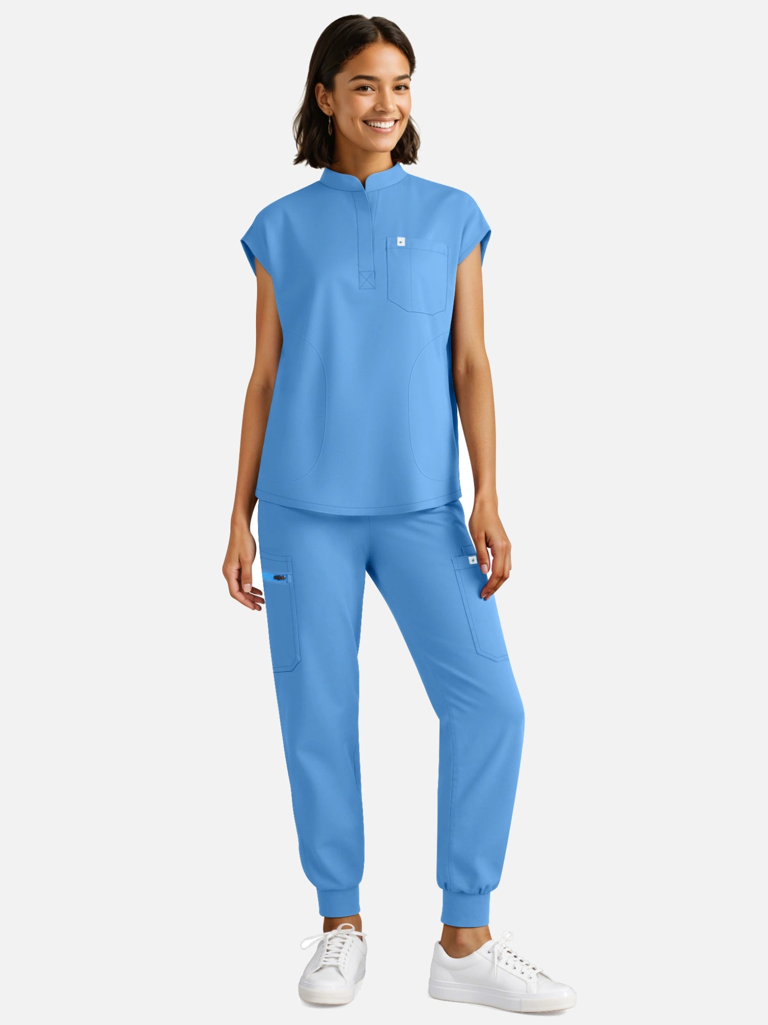 Ceil Blue – Eadflie Women's Henley Sleeveless Jogger Uniform Set – product image 111