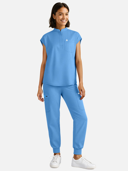 Ceil Blue – Eadflie Women's Henley Sleeveless Jogger Uniform Set – product image 111