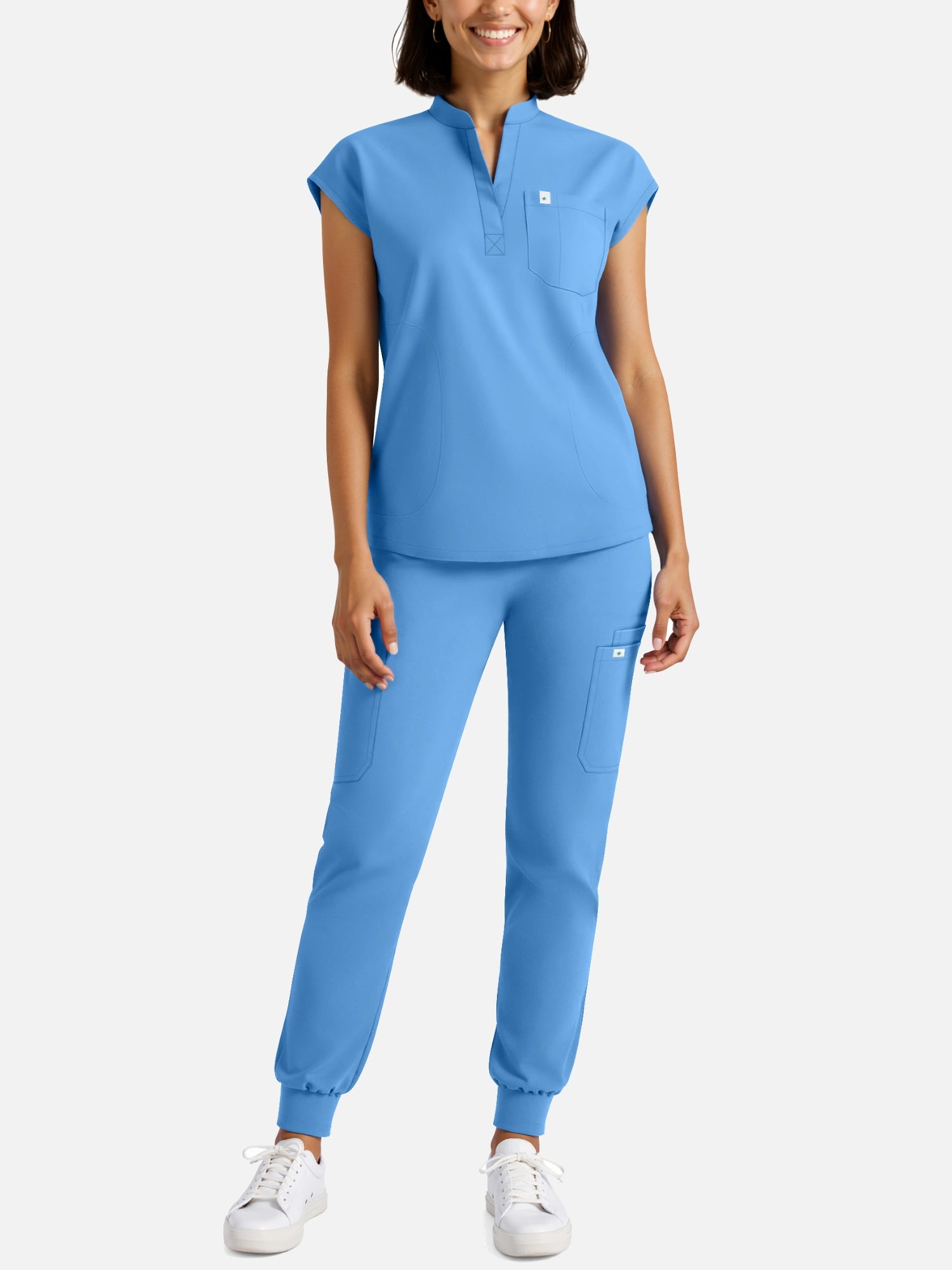 Ceil Blue – Eadflie Women's Henley Sleeveless Jogger Uniform Set – product image 112