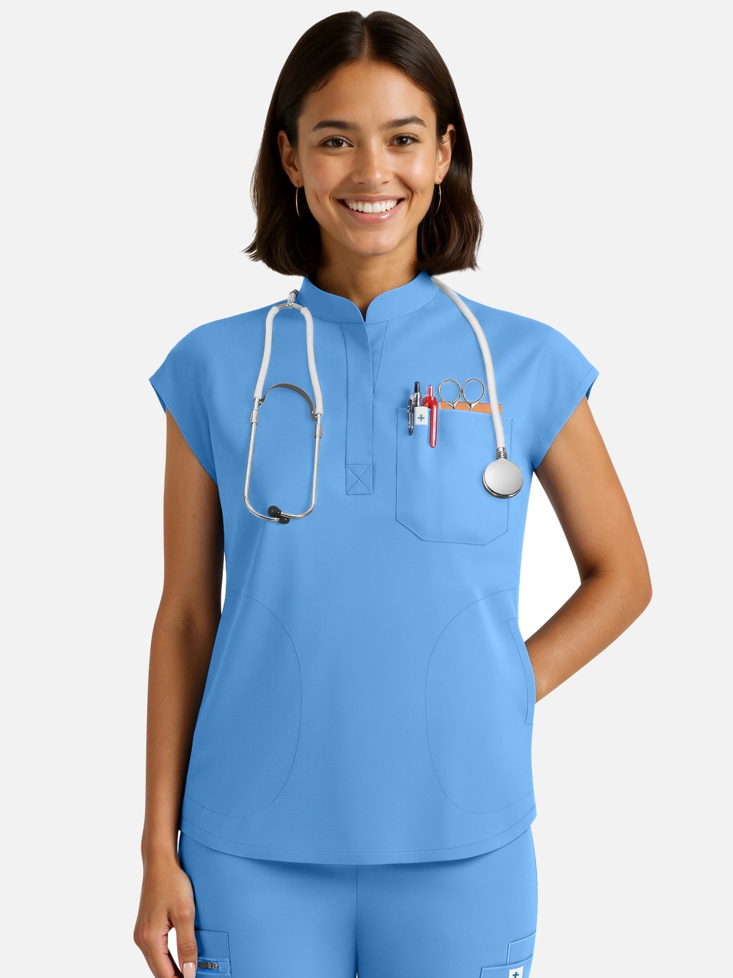 Ceil Blue – Eadflie Women's Henley Sleeveless Jogger Uniform Set – product image 114