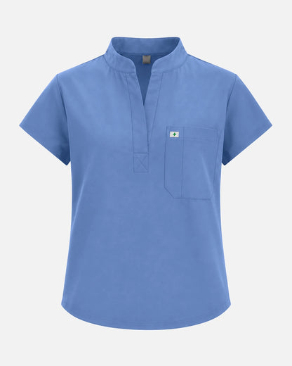 Ceil Blue – Eadflie Women's Sleeveless Henley Uniform Top – product image 01
