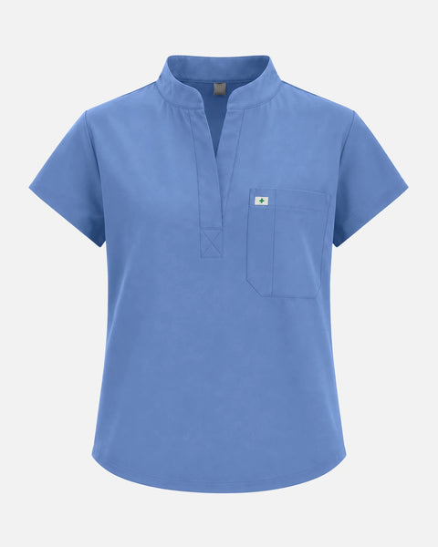 Ceil Blue – Eadflie Women's Sleeveless Henley Uniform Top – product image 01