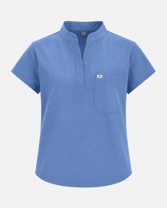 Ceil Blue – Eadflie Women's Sleeveless Henley Uniform Top – product image 01