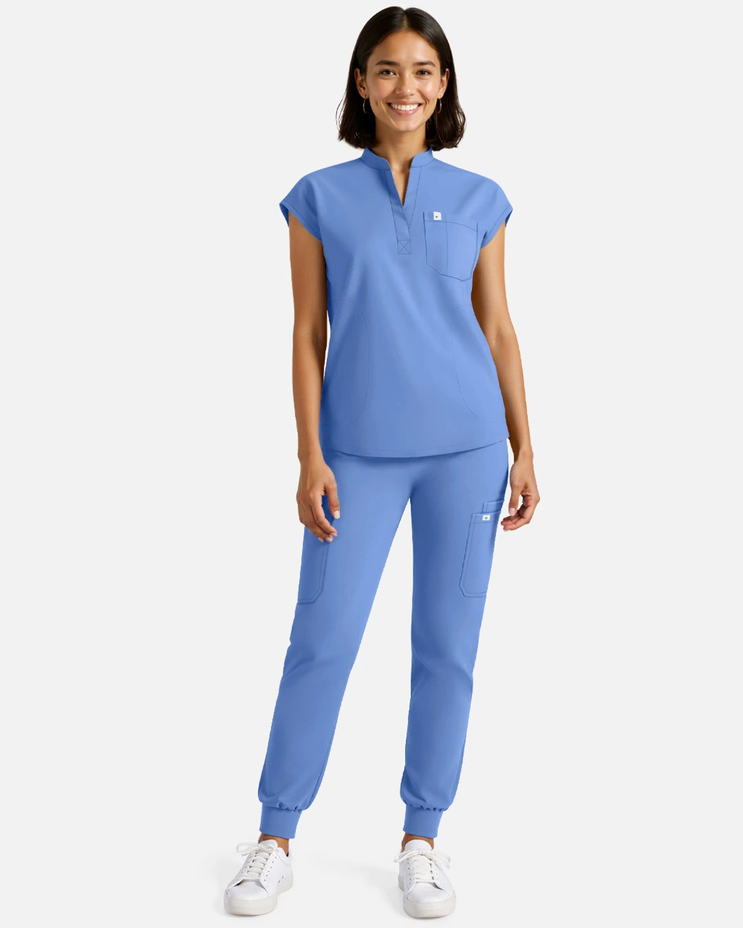 Ceil Blue – Eadflie Women's Sleeveless Henley Uniform Top – product image 03