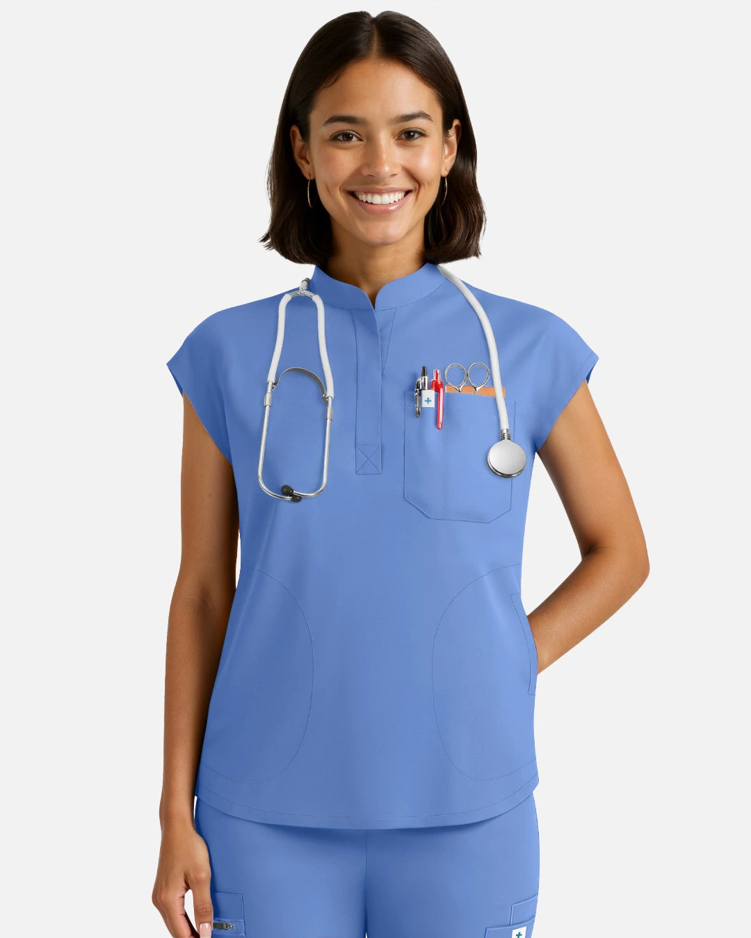 Ceil Blue – Eadflie Women's Sleeveless Henley Uniform Top – product image 02