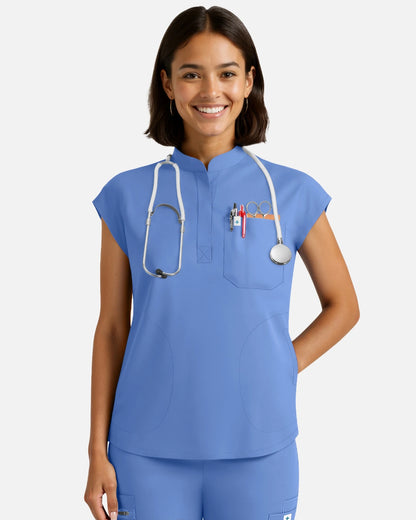 Ceil Blue – Eadflie Women's Sleeveless Henley Uniform Top – product image 02