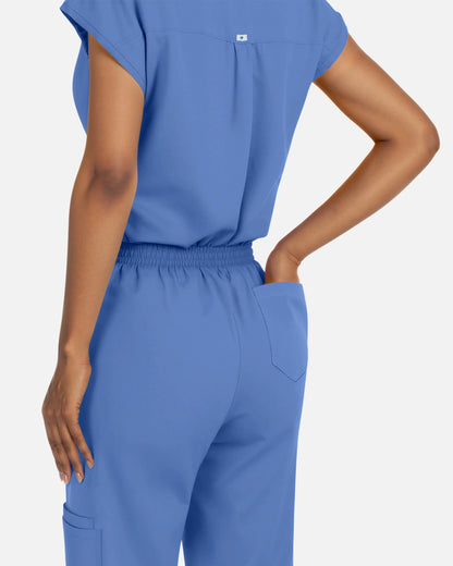 Ceil Blue – Eadflie Women's Sleeveless Henley Uniform Top – product image 05