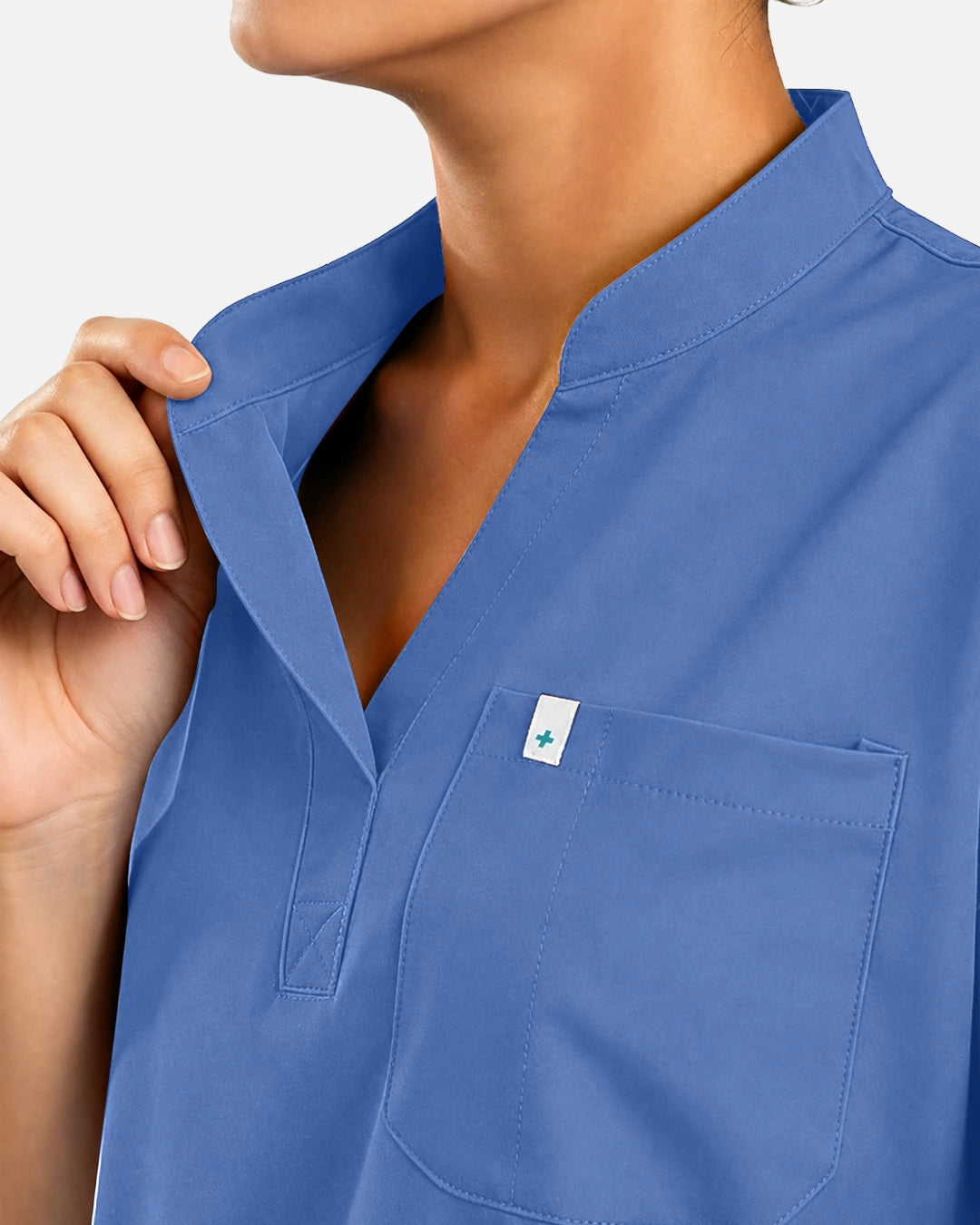 Ceil Blue – Eadflie Women's Sleeveless Henley Uniform Top – product image 06