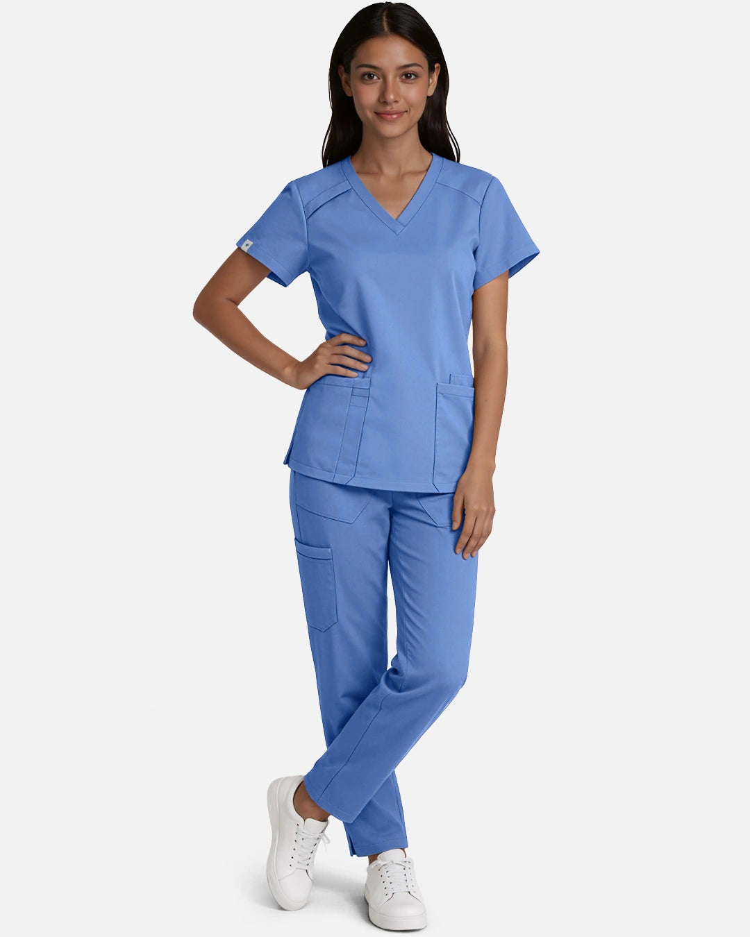 Ceil Blue – Eadflie Women's Woven Straight-Leg Uniform Pants – Structured Tailored Bottoms – product image 58