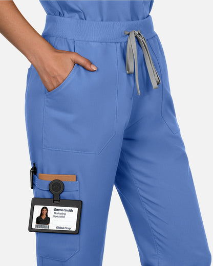 Ceil Blue – Eadflie Women's Woven Straight-Leg Uniform Pants – Structured Tailored Bottoms – product image 61