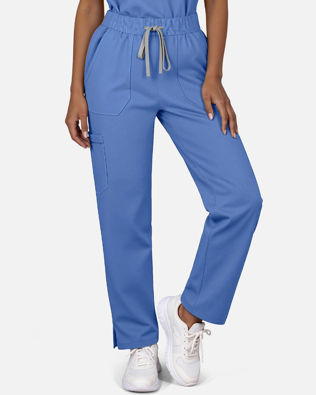 Ceil Blue – Eadflie Women's Woven Straight-Leg Uniform Pants – Structured Tailored Bottoms – product image 63