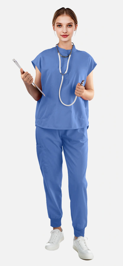 Ceil Blue – Eadflie Women's Sleeveless Mandarin Collar Jogger Uniform Set – product image 100