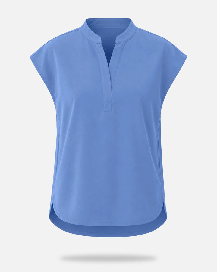 Eadflie Women's Sleeveless Mandarin Collar Uniform Top - Ceil Blue