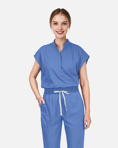Ceil Blue – Eadflie Women's Sleeveless Mandarin Collar Uniform Top – product image 32