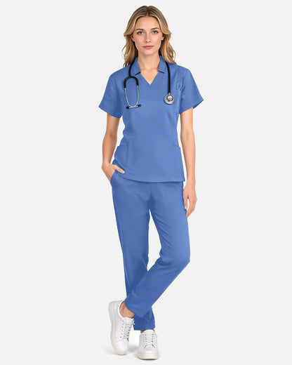 Ceil Blue – Eadflie Women's Split V-Neck Uniform Top – product image 69