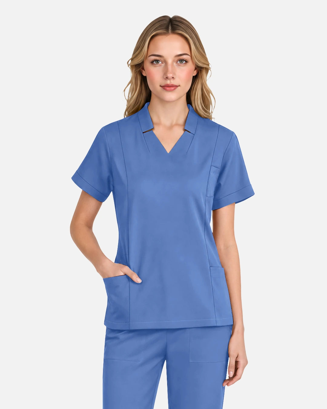 Ceil Blue – Eadflie Women's Split V-Neck Uniform Top – product image 68