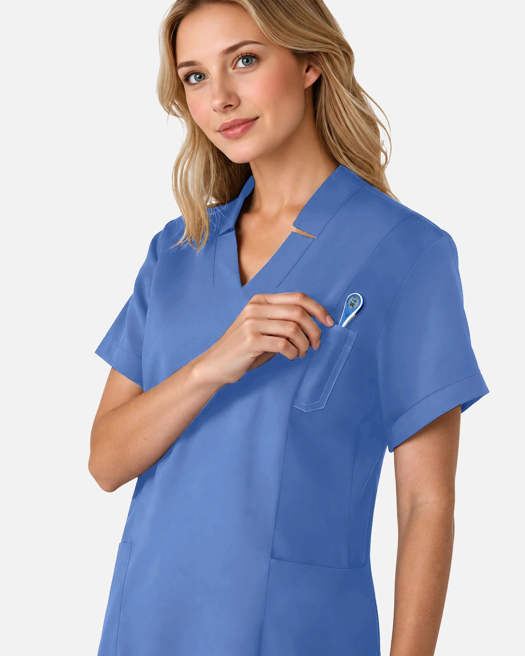 Ceil Blue – Eadflie Women's Split V-Neck Uniform Top – product image 72