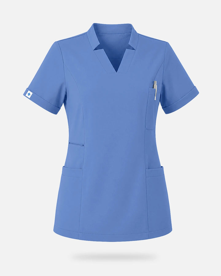 Eadflie Women's Split V-Neck Uniform Top - Ceil Blue