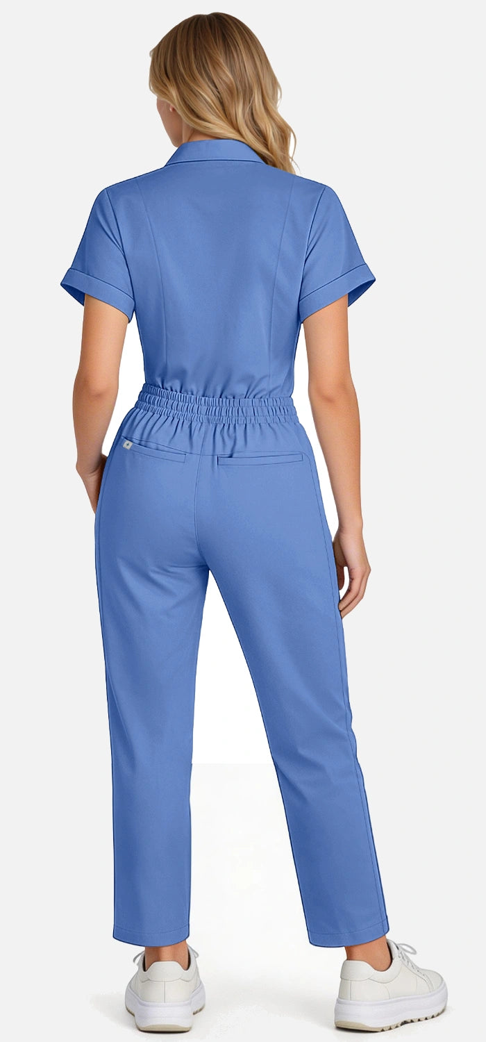 Ceil Blue – Eadflie Women's Split V-Neck Uniform Set – Tapered-Leg 9-Pocket Slim Fit – product image 05