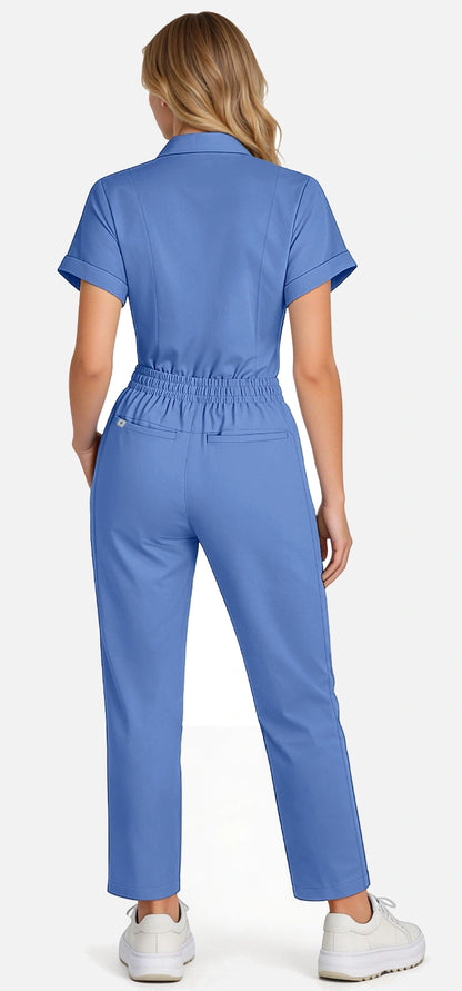 Ceil Blue – Eadflie Women's Split V-Neck Uniform Set – Tapered-Leg 9-Pocket Slim Fit – product image 05