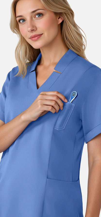 Ceil Blue – Eadflie Women's Split V-Neck Uniform Set – Tapered-Leg 9-Pocket Slim Fit – product image 06