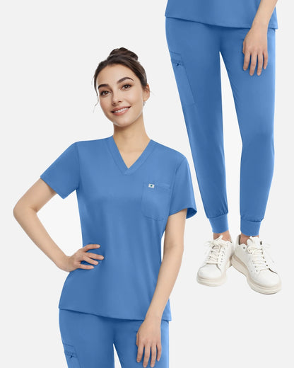 Ceil Blue – Eadflie Women's Knit V-Neck Jogger Uniform Set – product image 71