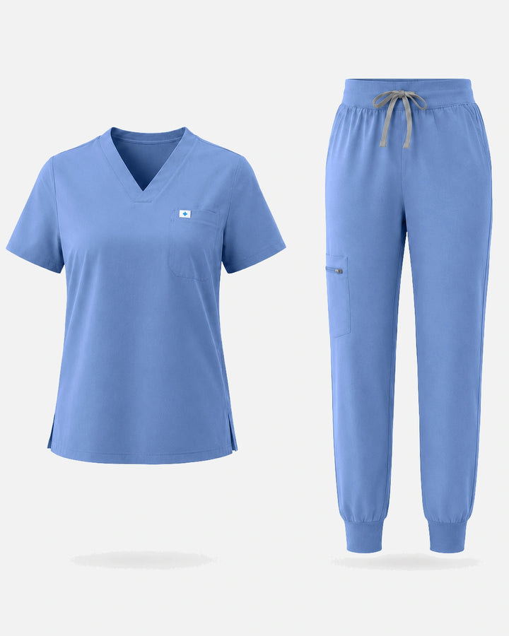 Eadflie Women's Classic V-Neck Jogger Uniform Set - Ceil Blue