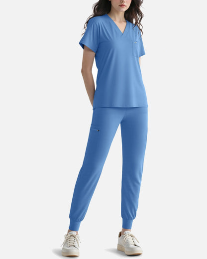 Ceil Blue – Eadflie Women's Knit V-Neck Jogger Uniform Set – product image 73