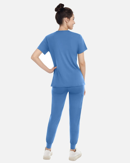 Ceil Blue – Eadflie Women's Knit V-Neck Jogger Uniform Set – product image 74