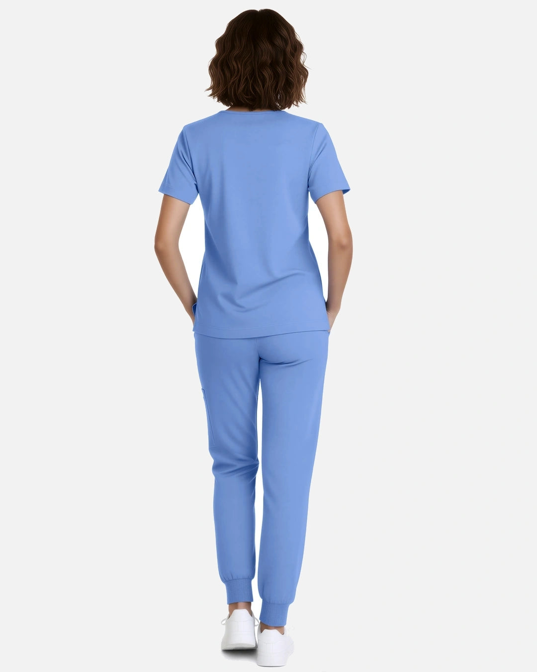 Ceil Blue – Eadflie Women's Classic V-Neck Jogger Uniform Set – product image 03