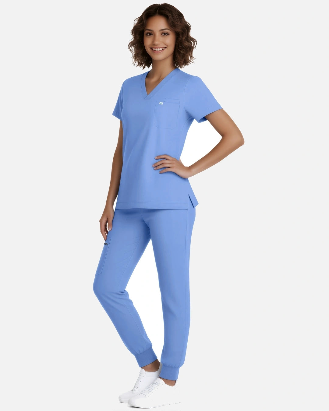 Ceil Blue – Eadflie Women's Classic V-Neck Jogger Uniform Set – product image 04