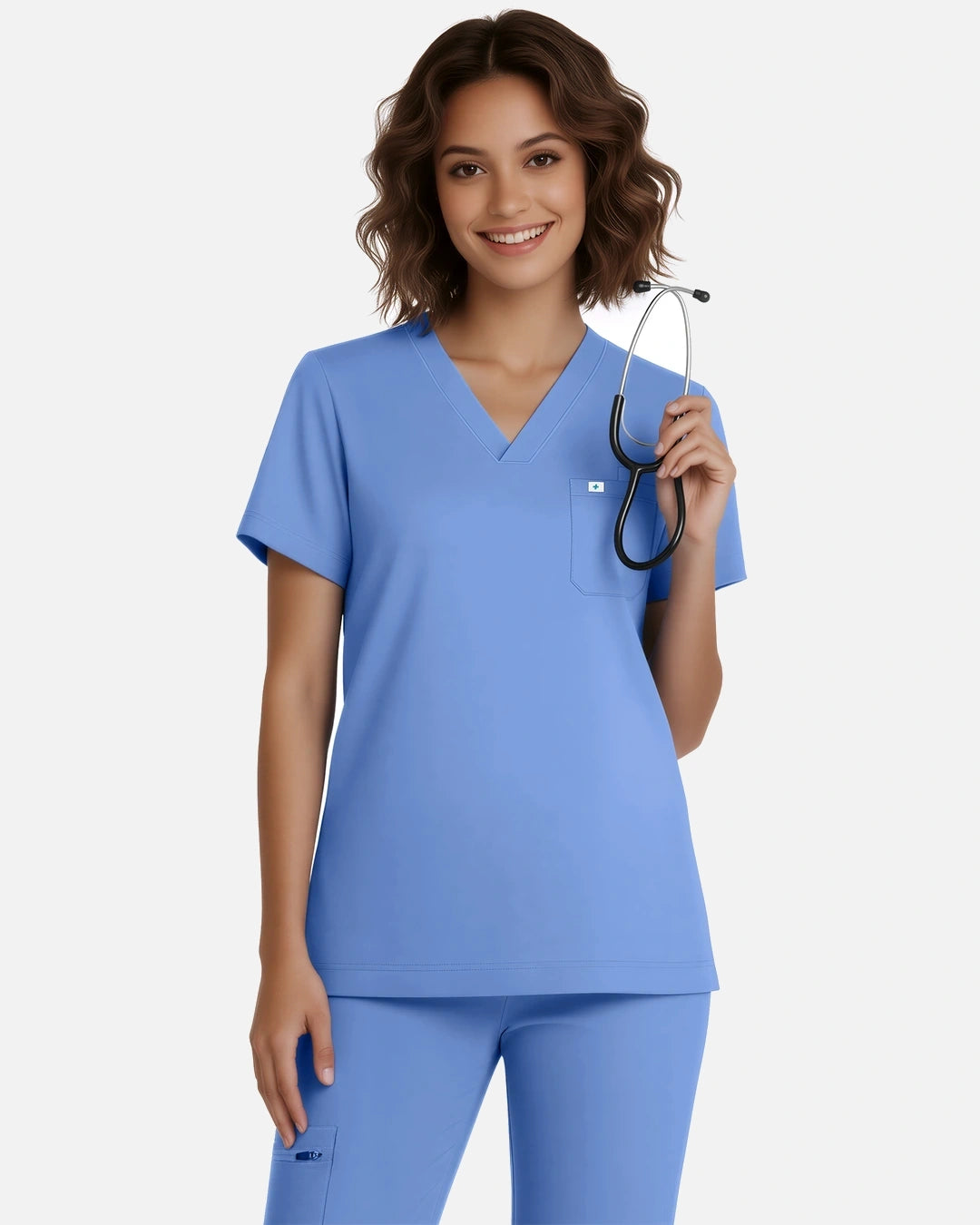 Ceil Blue – Eadflie Women's Classic V-Neck Jogger Uniform Set – product image 08