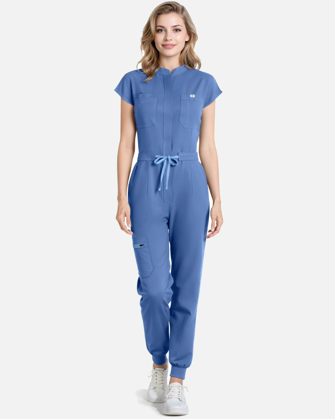 Ceil Blue – Eadflie Women's Zip-Front Uniform Jumpsuit – Sleeveless Stretch One-Piece – product image 02
