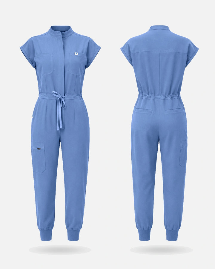 Eadflie Women's Zip-Front Uniform Jumpsuit – Sleeveless Stretch One-Piece - Ceil Blue