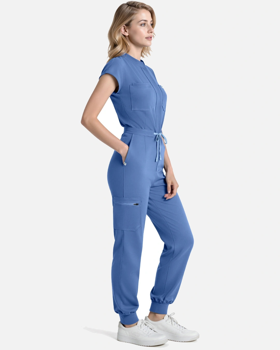 Ceil Blue – Eadflie Women's Zip-Front Uniform Jumpsuit – Sleeveless Stretch One-Piece – product image 03