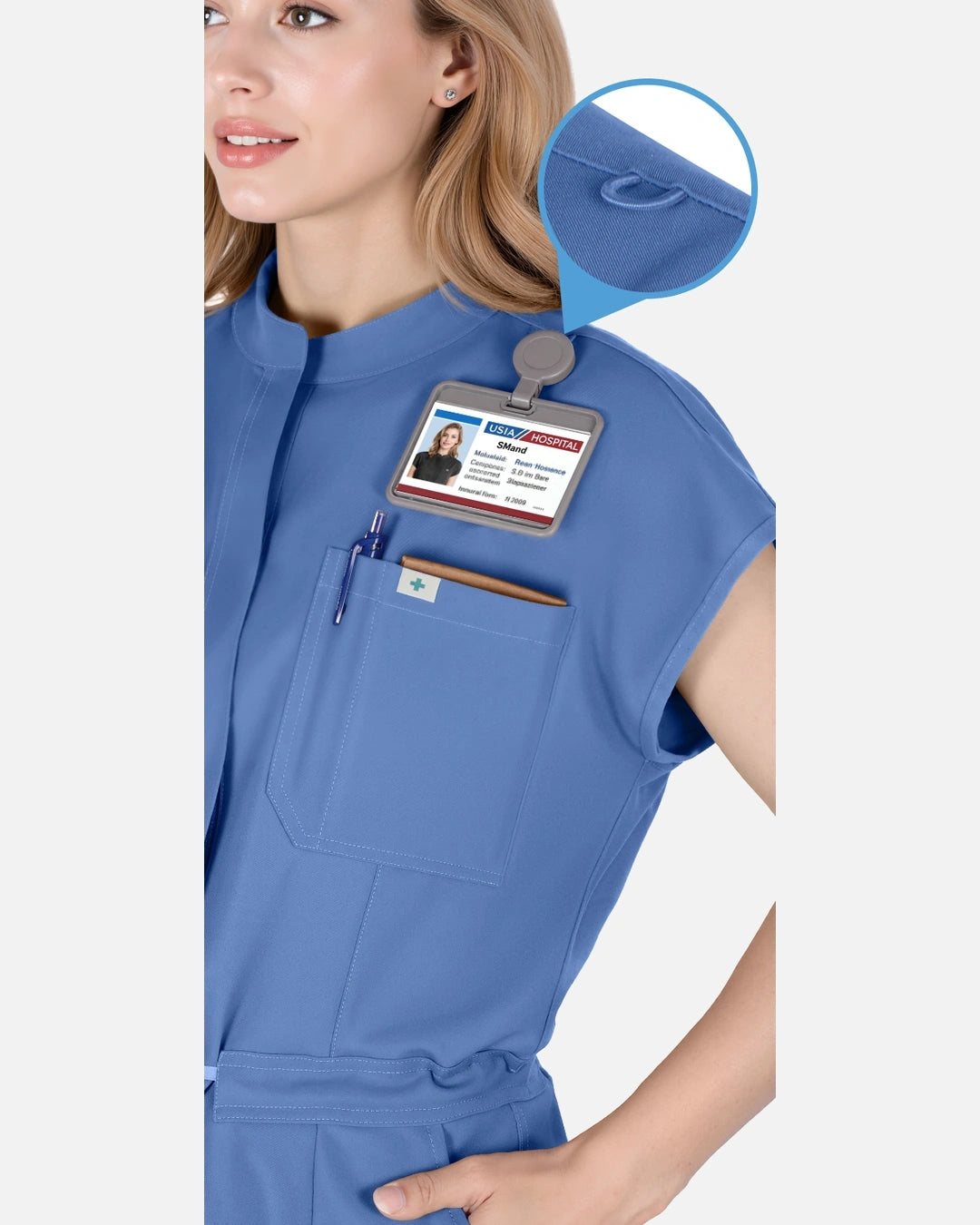 Ceil Blue – Eadflie Women's Zip-Front Uniform Jumpsuit – Sleeveless Stretch One-Piece – product image 05