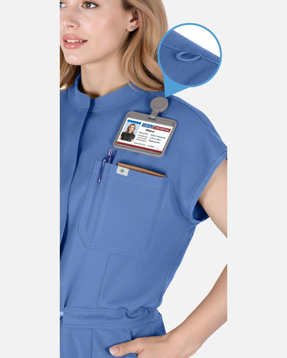 Ceil Blue – Eadflie Women's Zip-Front Uniform Jumpsuit – Sleeveless Stretch One-Piece – product image 05