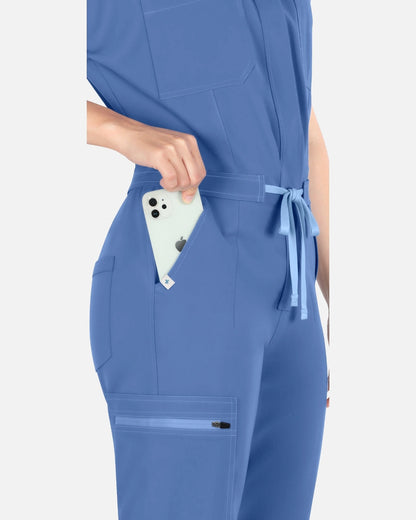 Ceil Blue – Eadflie Women's Zip-Front Uniform Jumpsuit – Sleeveless Stretch One-Piece – product image 06