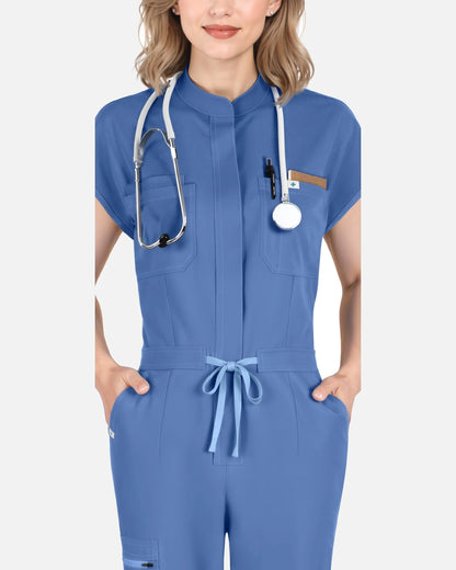 Ceil Blue – Eadflie Women's Zip-Front Uniform Jumpsuit – Sleeveless Stretch One-Piece – product image 07