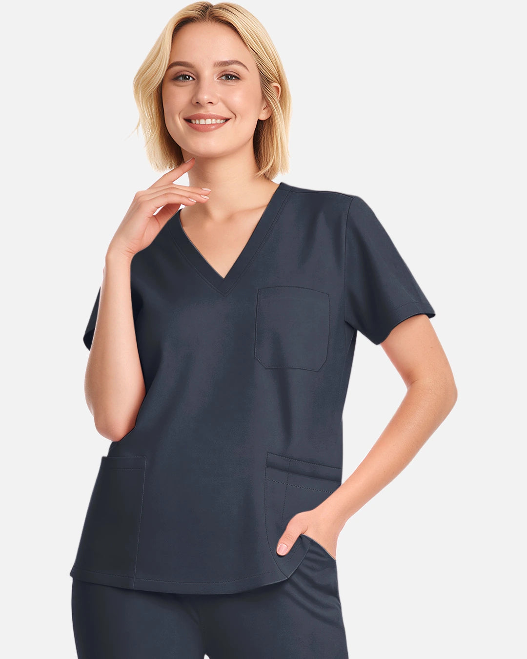 Charcoal Grey – Eadflie Women's V-Neck Uniform Top – Short Sleeve 3-Pocket Soft Stretch – product image 07