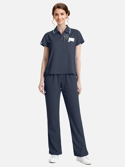Charcoal Grey – Eadflie Women's Zip Polo Straight-Leg Uniform Set – product image 92