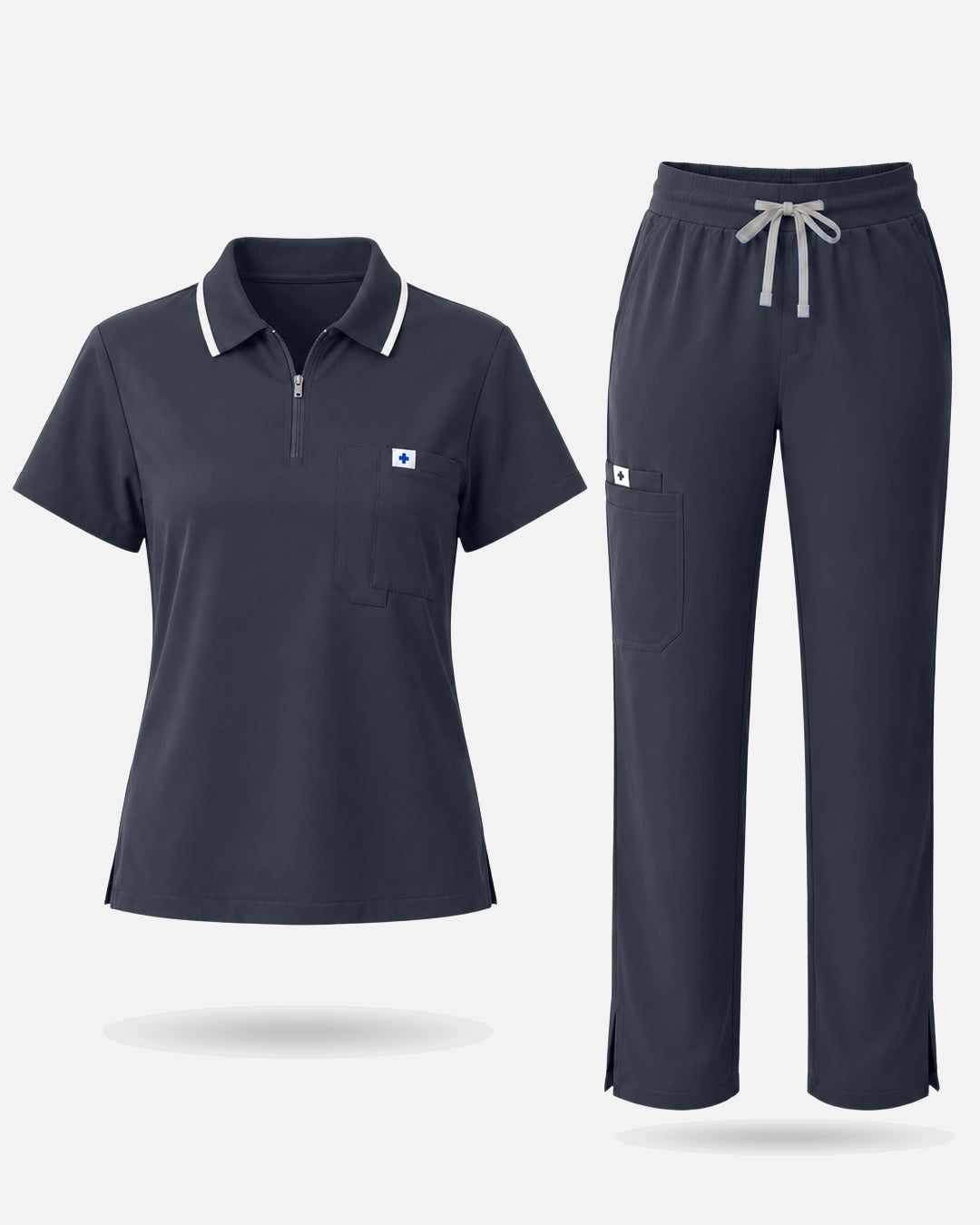 Charcoal Grey – Eadflie Women's Zip Polo Straight-Leg Uniform Set – product image 91