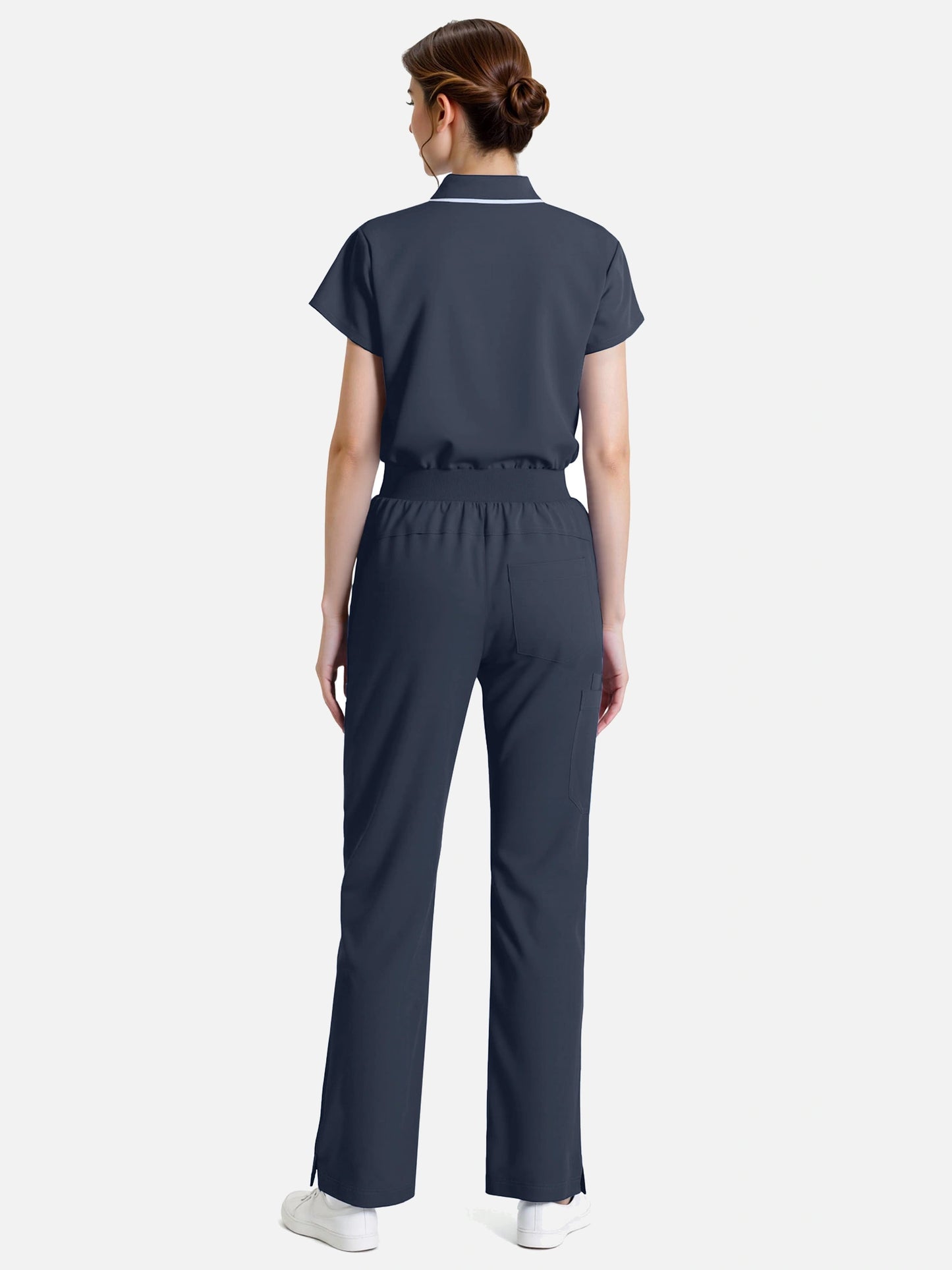 Charcoal Grey – Eadflie Women's Zip Polo Straight-Leg Uniform Set – product image 93