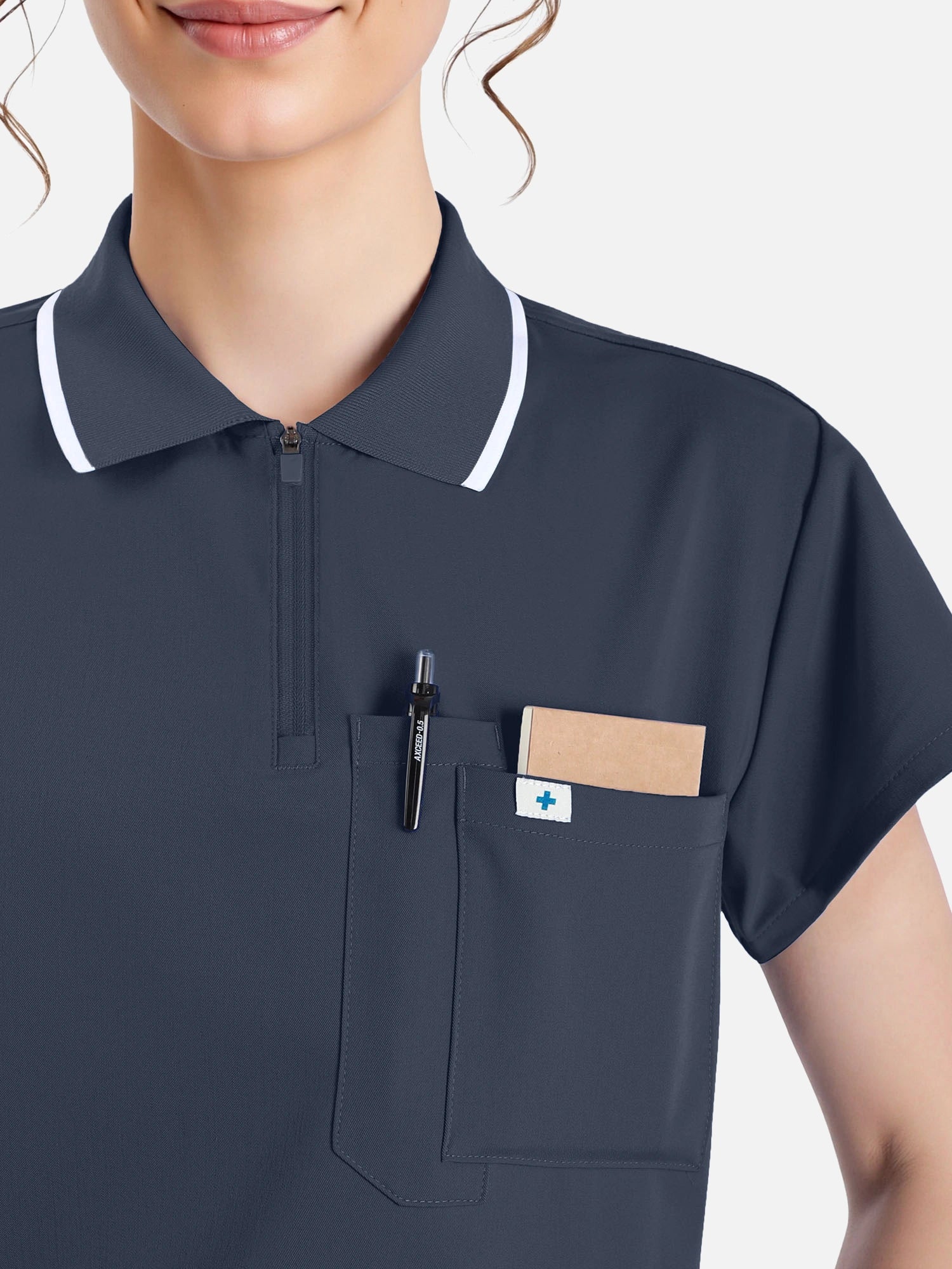 Charcoal Grey – Eadflie Women's Zip Polo Straight-Leg Uniform Set – product image 94