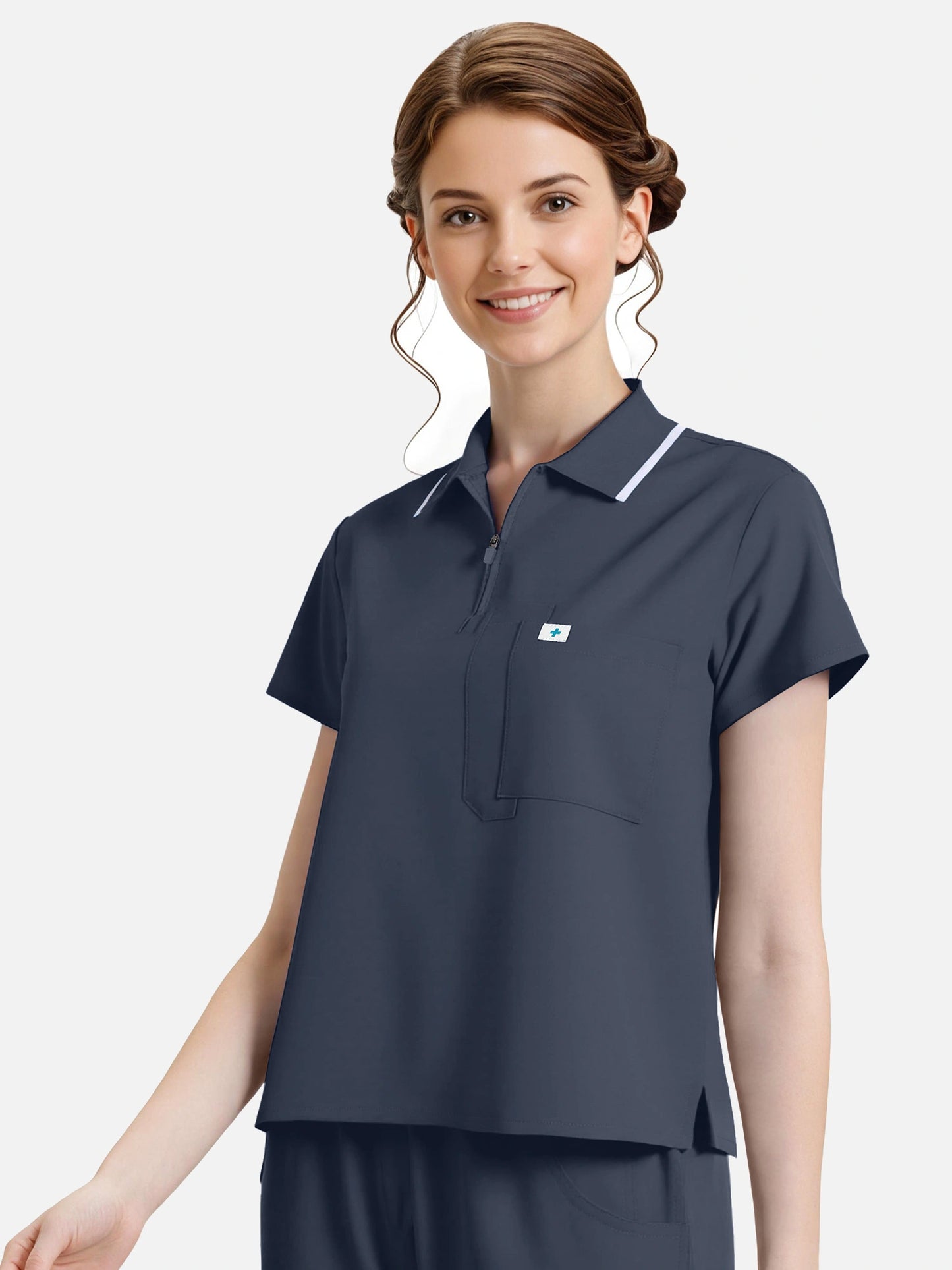 Charcoal Grey – Eadflie Women's Zip Polo Straight-Leg Uniform Set – product image 95