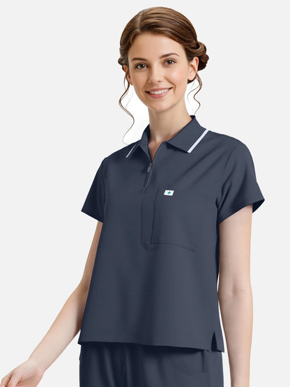 Charcoal Grey – Eadflie Women's Zip Polo Straight-Leg Uniform Set – product image 95