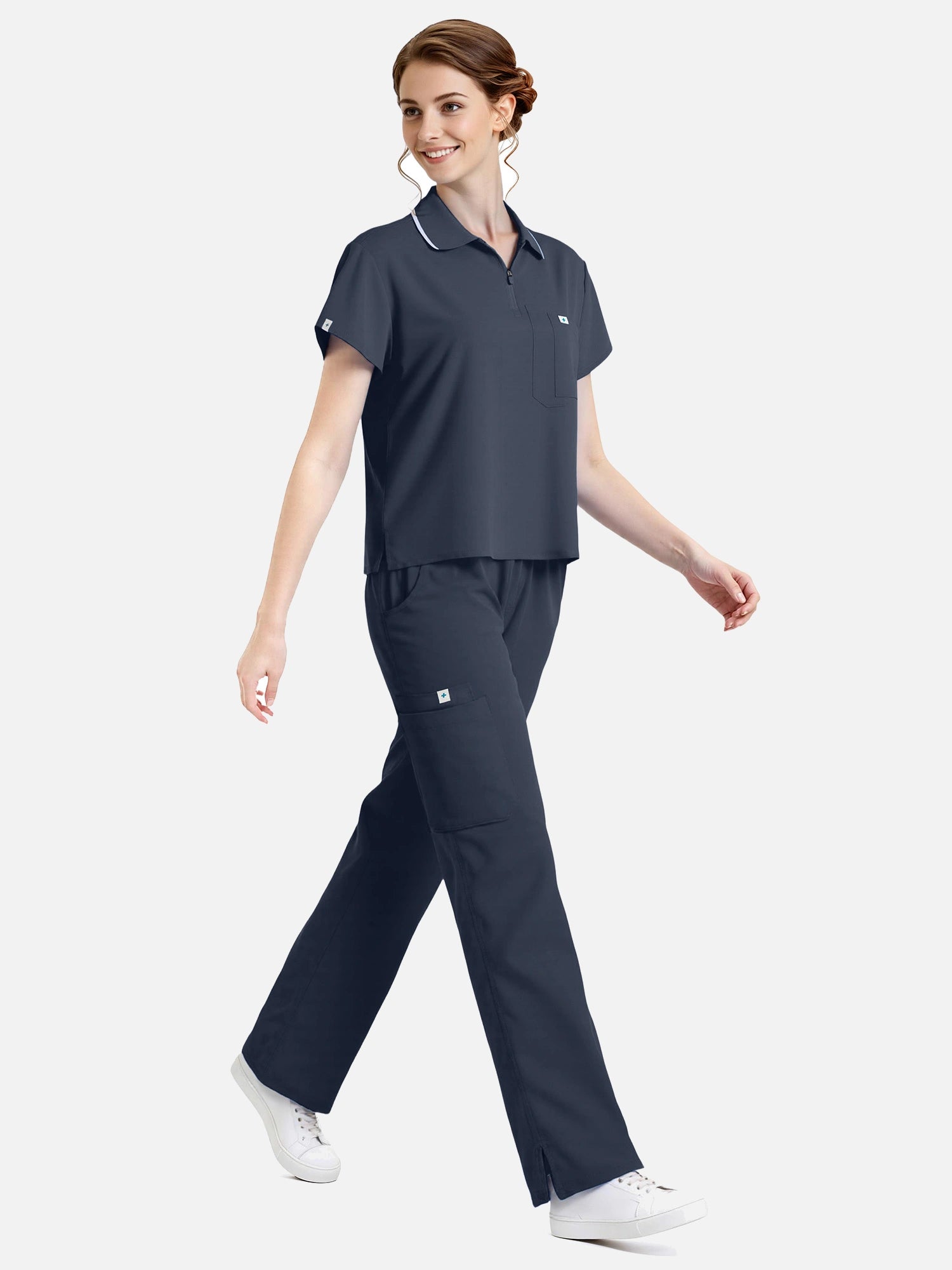 Charcoal Grey – Eadflie Women's Zip Polo Straight-Leg Uniform Set – product image 99