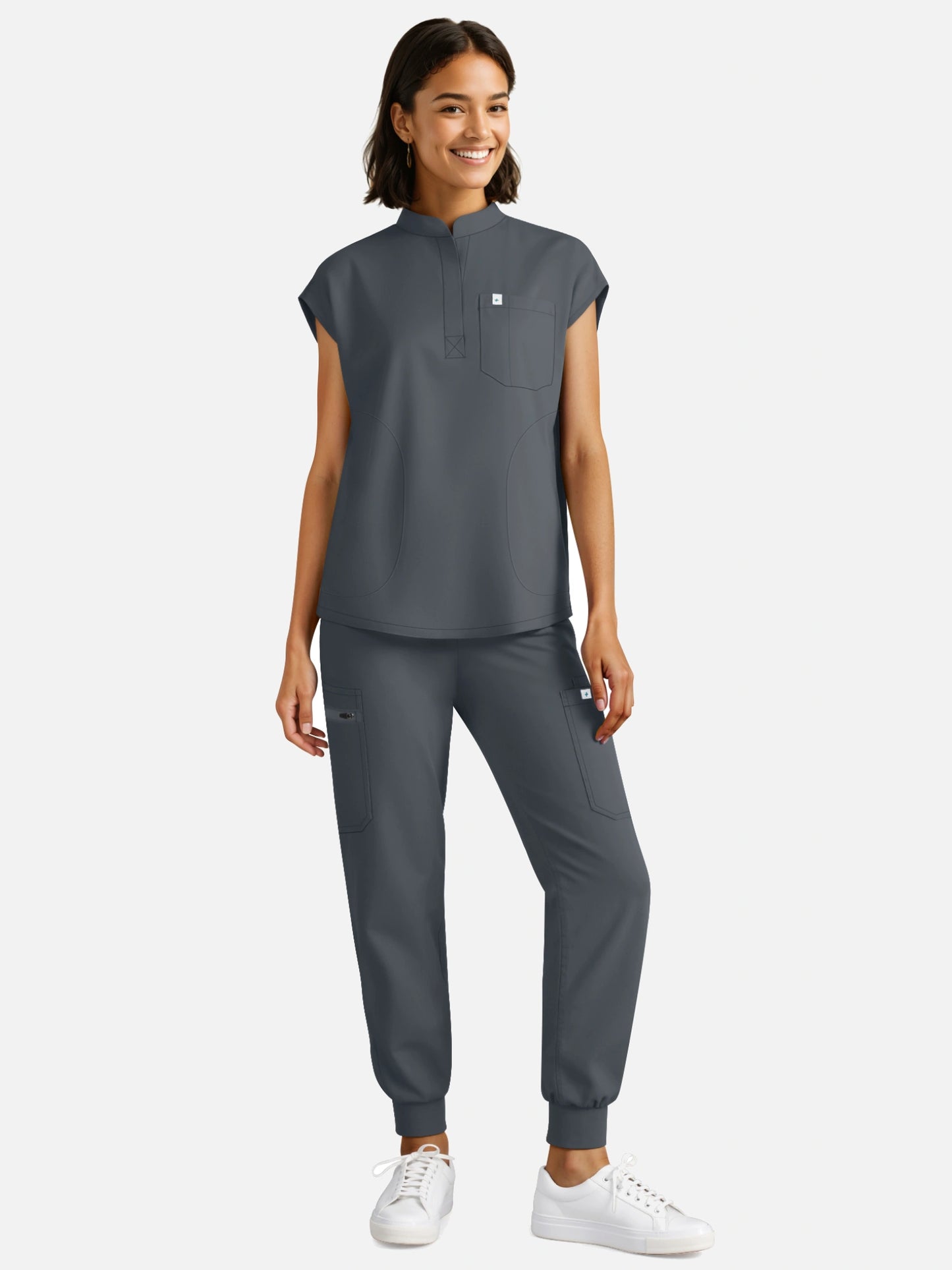Charcoal Grey – Eadflie Women's Henley Sleeveless Jogger Uniform Set – product image 101